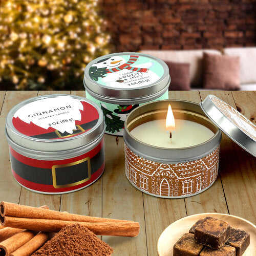 3 Tin Whimsy Christmas Scented Candles Festive Gift Set