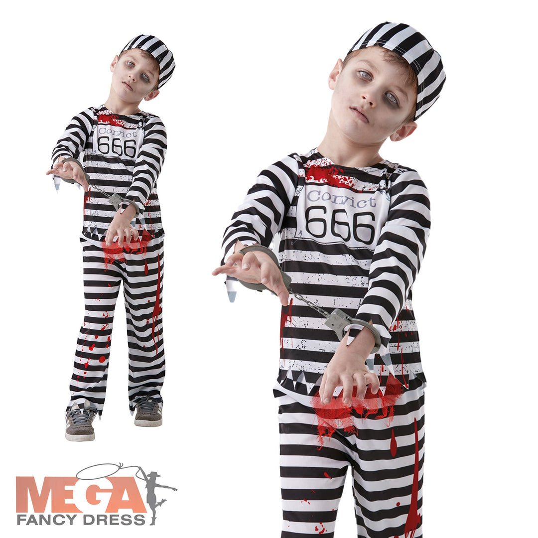 Boys Zombie Convict Halloween Prisoner Fancy Dress Costume