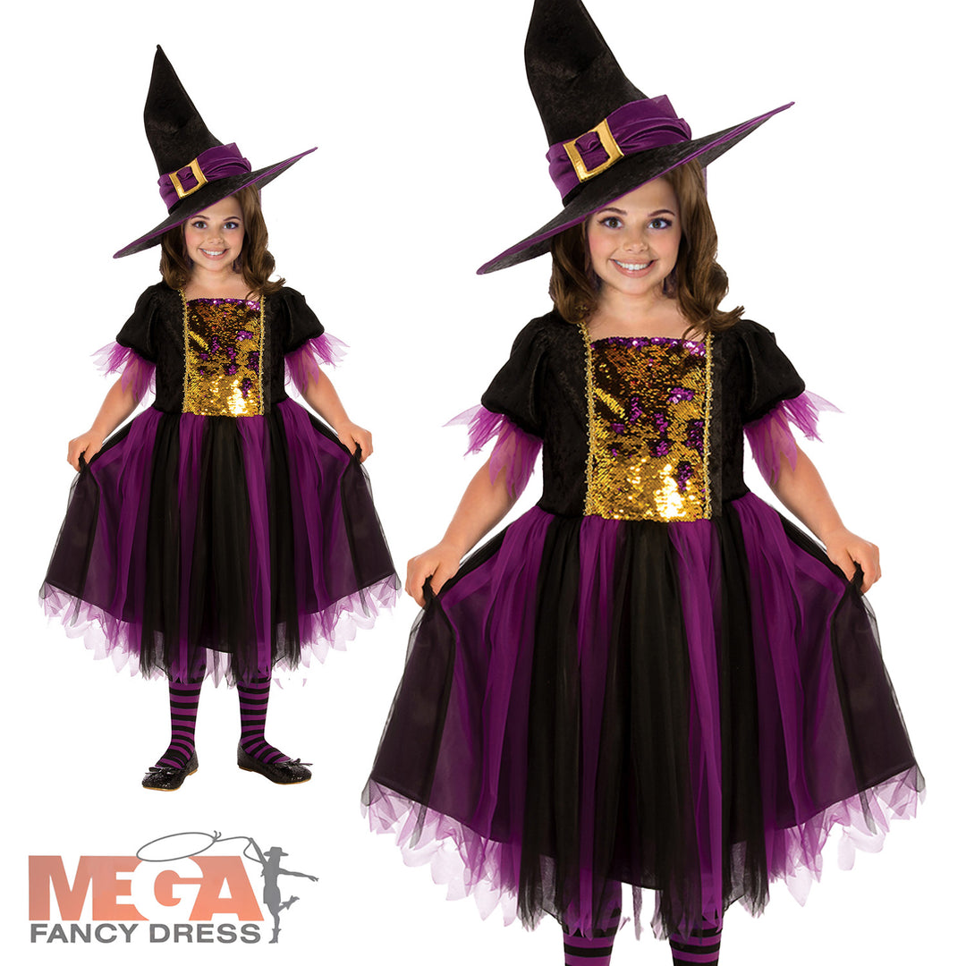 Girls Colour Magic Witch Halloween Costume