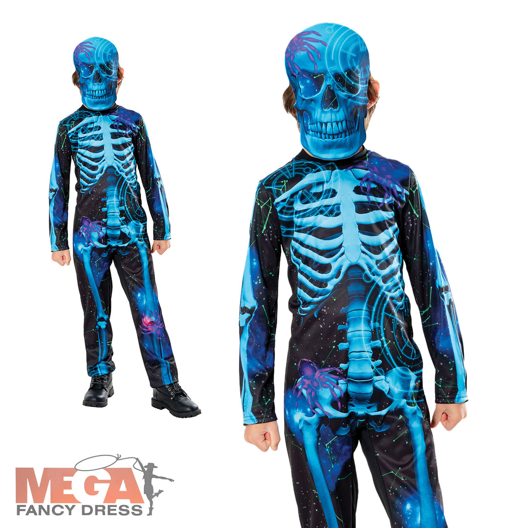Boys Blue Skeleton Halloween Fancy Dress Costume