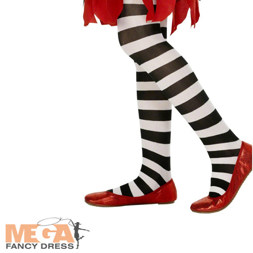Girls Black and White Striped Tights Costume