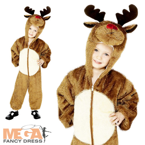 Kids Red Nosed Reindeer Costume Holiday Fancy Dress