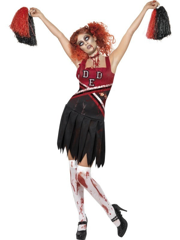 Ladies Halloween Zombie Cheerleader Fancy Dress Costume