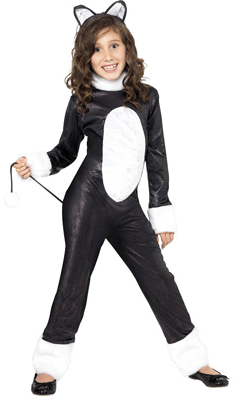 Girls Cool Black Cat Halloween Fancy Dress Costume