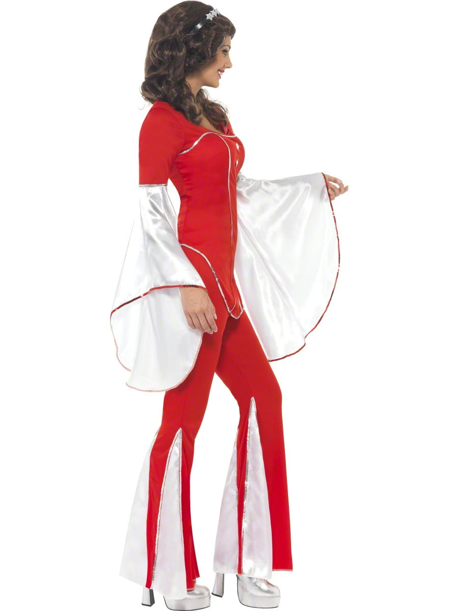 Ladies Red Super Trooper Fancy Dress 1970s Pop Celeb Singer Costume