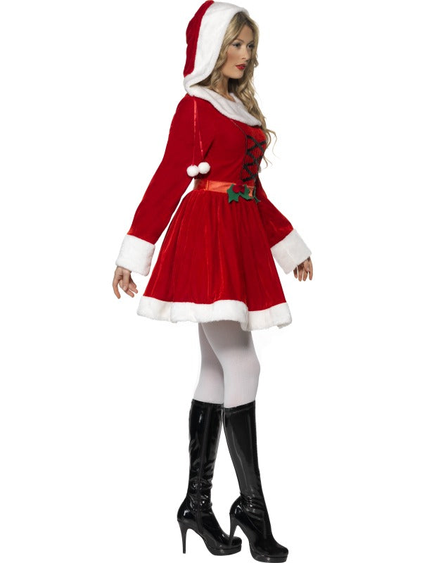 Ladies Christmas Miss Santa Hooded Fancy Dress Costume