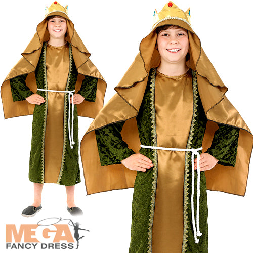 Boys Gold Wise Man King Christmas Nativity Costume + Crown