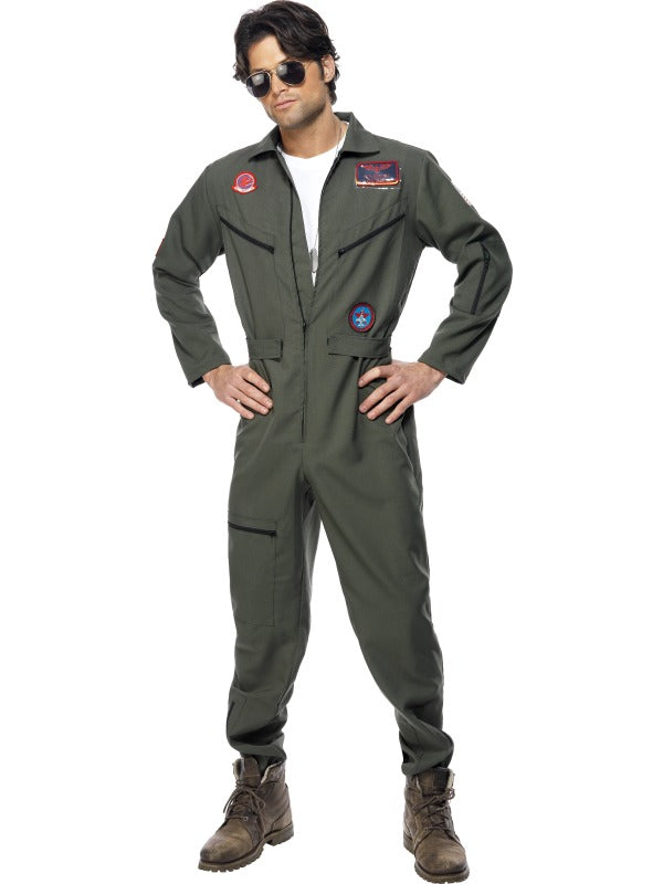 Men's Top Gun Deluxe 1980s Pilot Army Uniform Costume