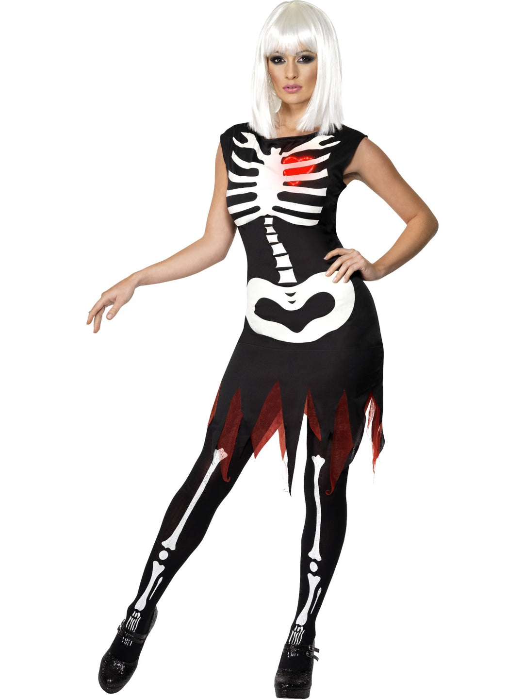 Ladies Bright Bones Halloween Fancy Dress Skeleton Costume