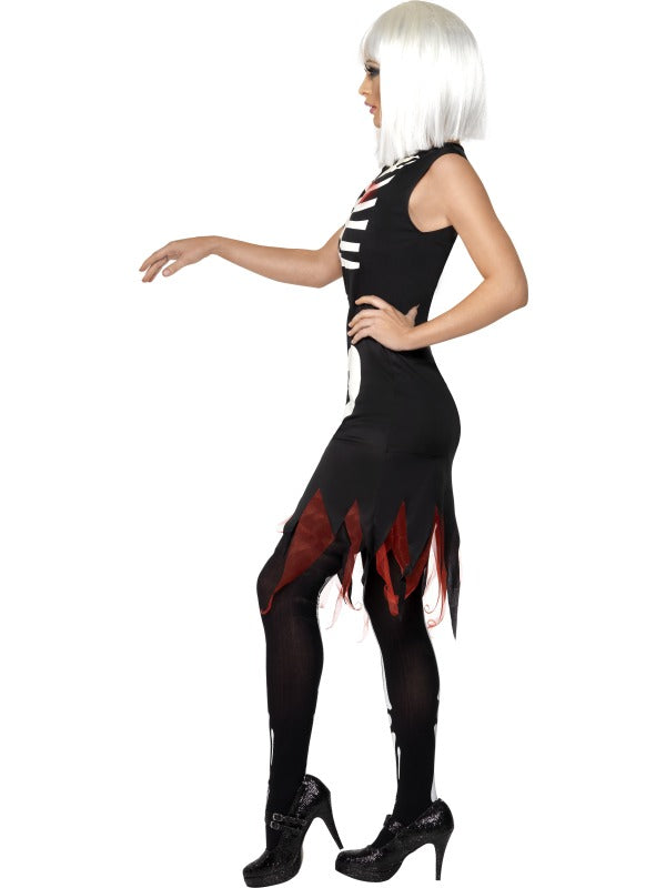 Ladies Bright Bones Halloween Fancy Dress Skeleton Costume