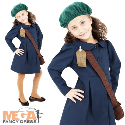 World War 2 Evacuee Girls Costume Historical Fancy Dress