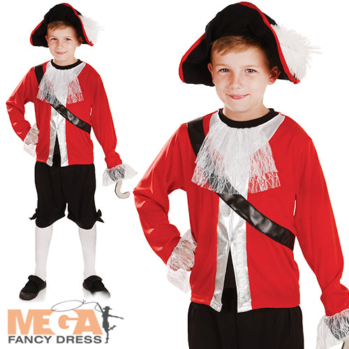 Boys Pirate Captain + Hook Fancy Dress Never Land Fairy Tale Costume