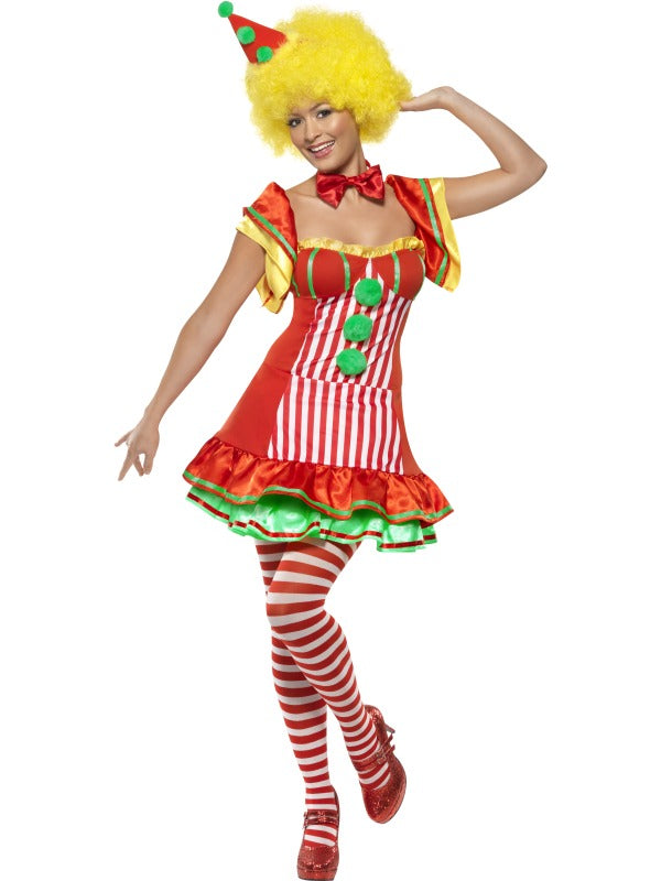 Ladies Striped Clown Carnival Circus Fun Fancy Dress Costume