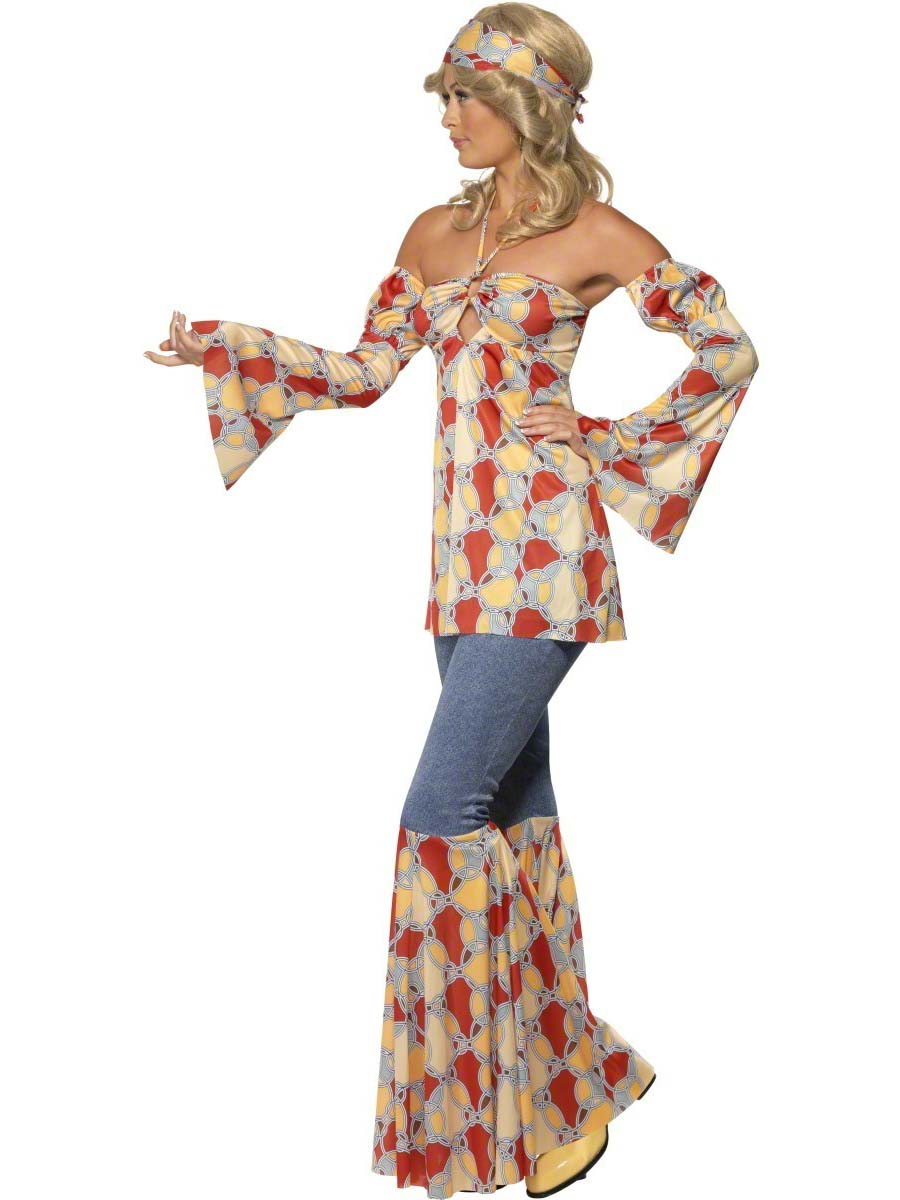 Ladies 70s Vintage Hippies Fancy Dress 60s Groovy Hippy Costume