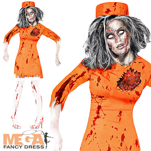 Ladies Zombie Death Row Diva Dead Convict Halloween Fancy Dress Costume