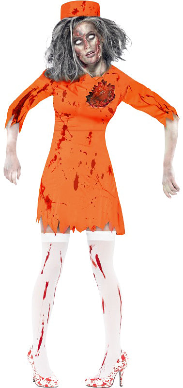 Ladies Zombie Death Row Diva Dead Convict Halloween Fancy Dress Costume