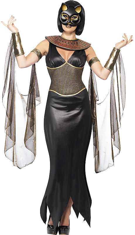 Ladies Bastet Cat Goddess Egyptian Halloween Fancy Dress Costume
