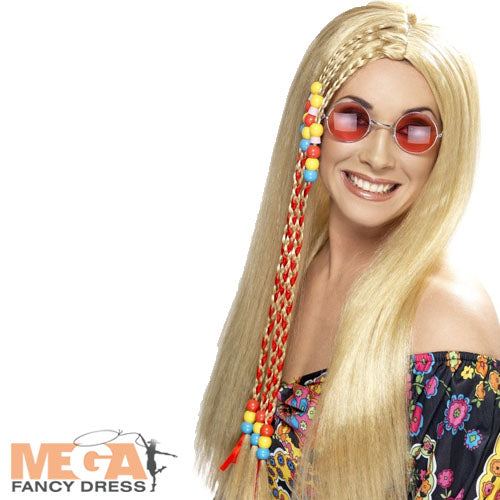 Long Blonde Hippie Wig for 60s Retro Costume