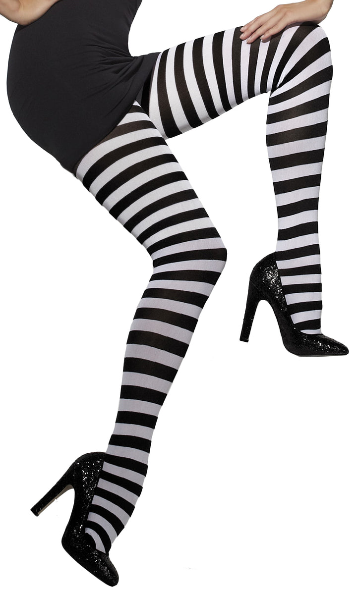 Ladies Black & White Striped Tights