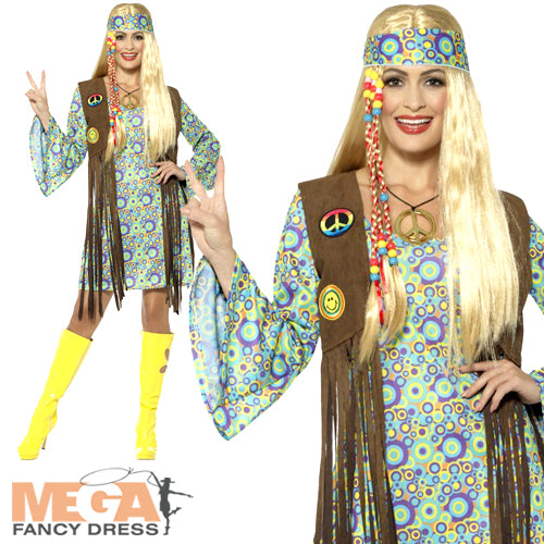 1960s Hippie Chick Women's Costume with Dress