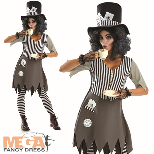 Ladies Dark Mad Hatter Gothic Fairytale Halloween Costume