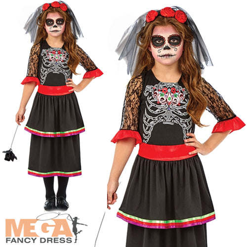 Girls Day Of The Dead Mexican Sugar Skeleton Halloween Costume