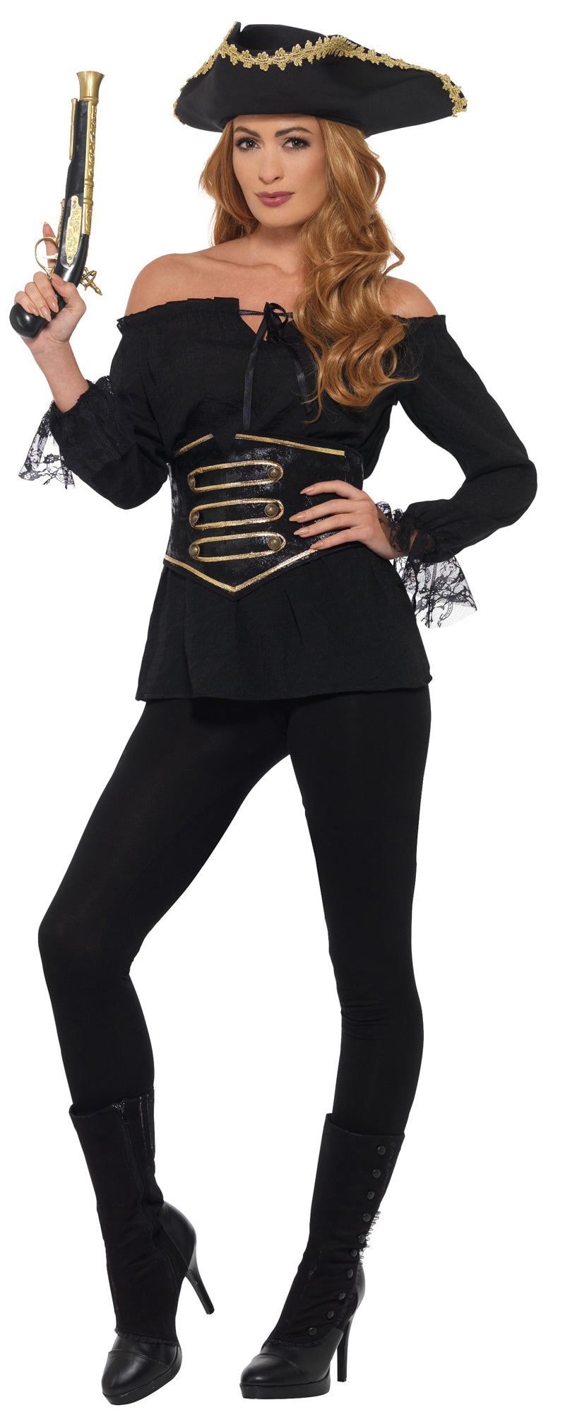 Deluxe Black Pirate Shirt Sea-worthy Ladies Costume Accessory