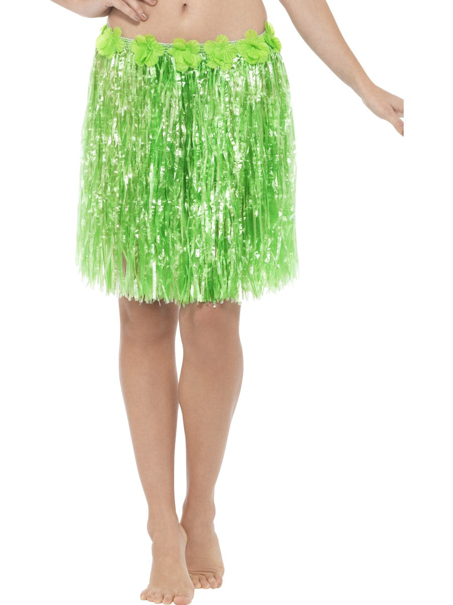 Hawaiian Hula Skirt with Flowers Green Tropical Costume