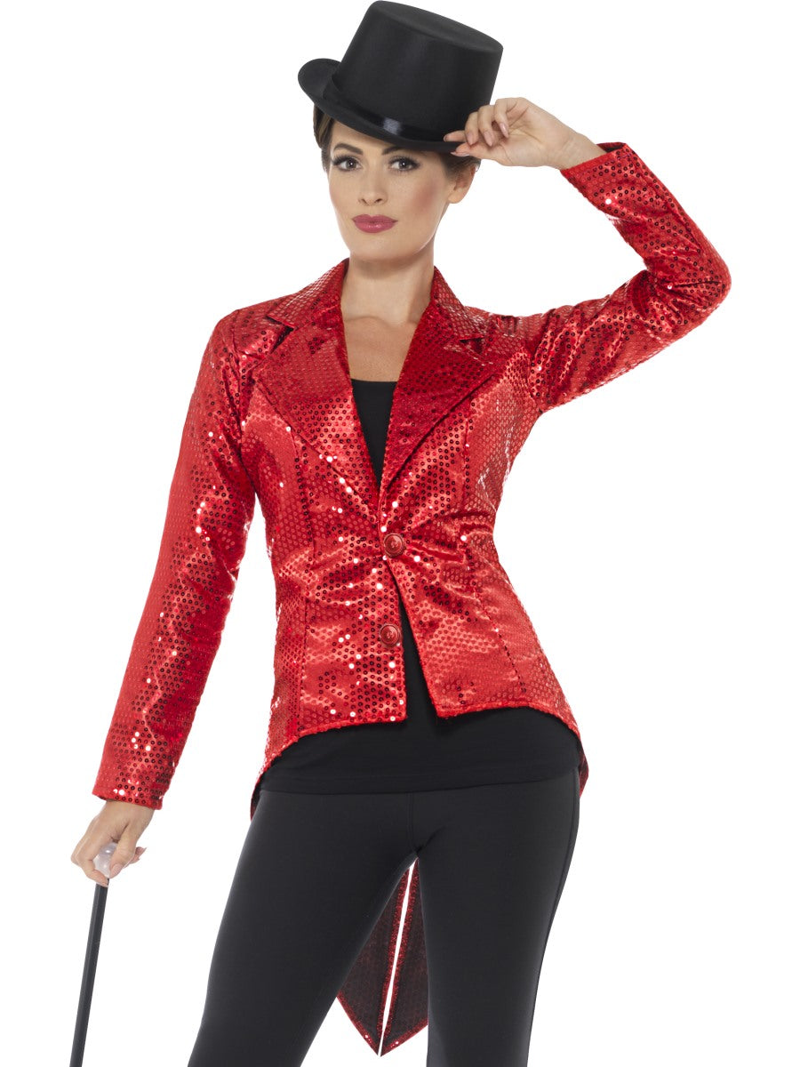 Glamorous Red Sequin Tailcoat Jacket for Ladies