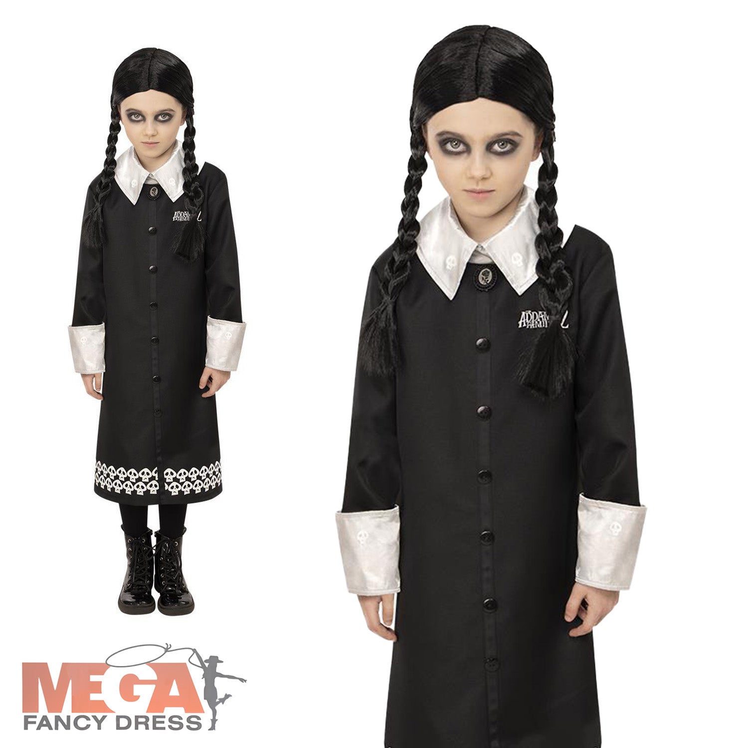 Officially Licensed Girls Wednesday Addams Costume Mega Fancy Dress UK