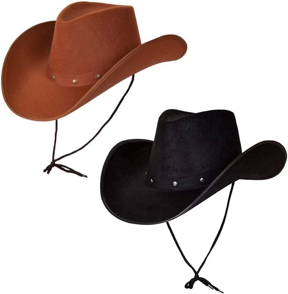 2 Pack Black and Brown Adults Cowboy Hats