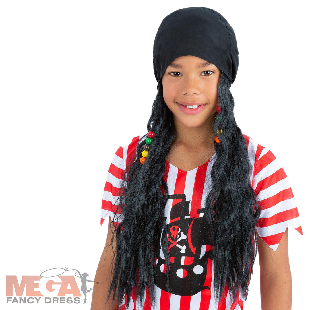Kids Pirate Bandana with Attached Hair Buccaneer Accessory