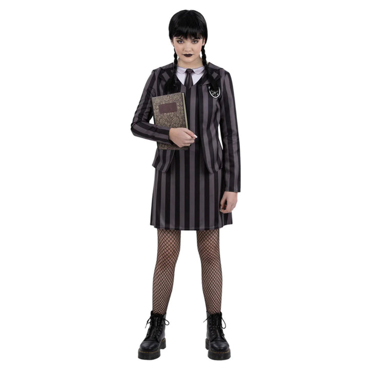 Girls Wednesday School Uniform Fancy Dress Addams Halloween Costume