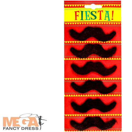 6 Set Fiesta Moustaches Mens Costume Accessory