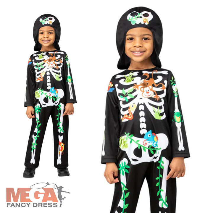 Boys Jungle Skeleton Spooky Halloween Bones Costume
