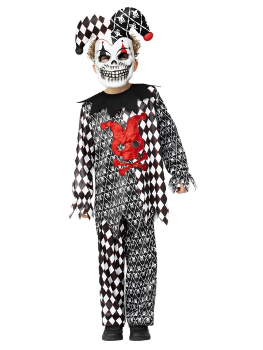 Boys Evil Jester Halloween Horror Circus Clown Costume + Mask