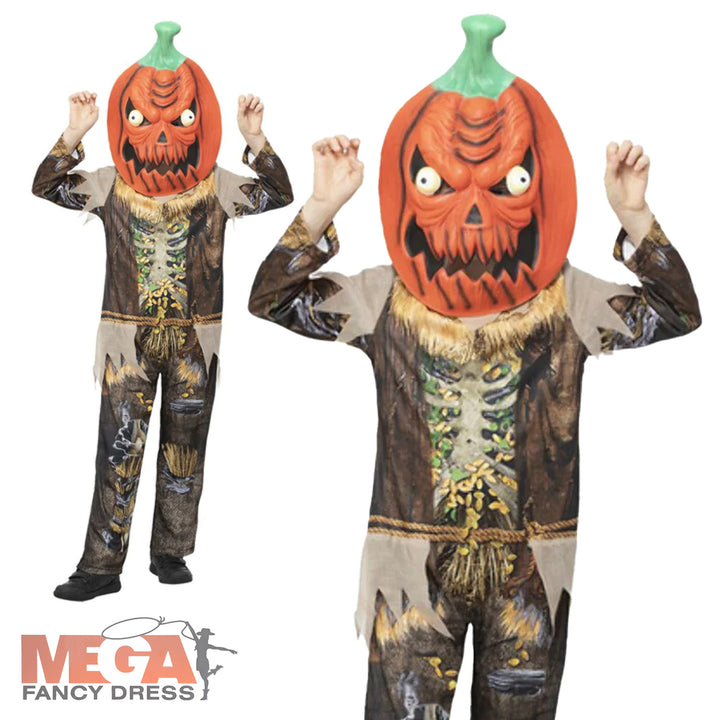 Pumpkin Scarecrow Reaper Costume Boys Halloween Fancy Dress