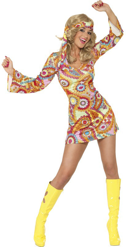 Womens Hippy Chick 1960s Sixties Hippie Fancy Dress Costume