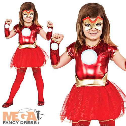 Girls Lil Iron Lady Avengers Superhero Fancy Dress Costume with Mask