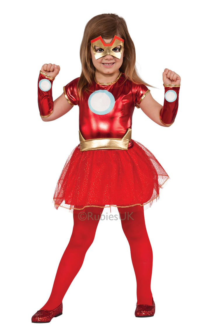 Girls Lil Iron Lady Avengers Superhero Fancy Dress Costume with Mask