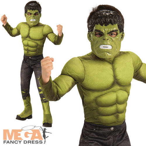 Boys Deluxe Hulk Fancy Dress Marvel Avengers Superhero Costume
