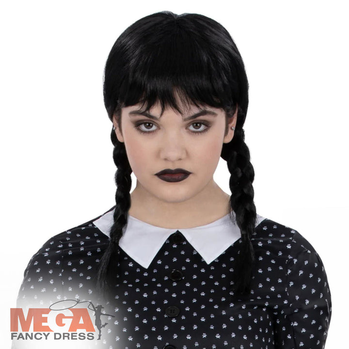 Girls Wednesday Addams Inspired Halloween Costume Wig