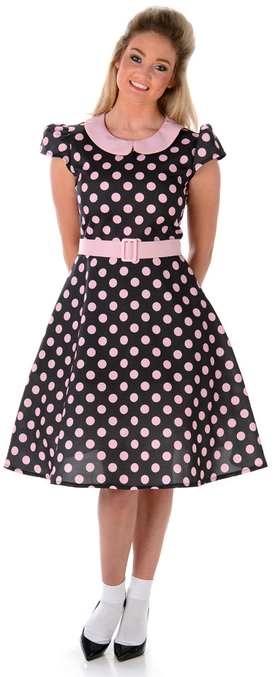 Ladies Rock and Roll Girl Fancy Dress Polka Dot 50 60s Costume