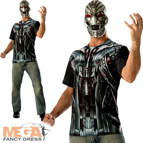Men's Ultron Superhero Villain Avengers T-Shirt + Mask Costume