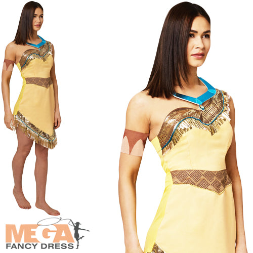 Ladies Pocahontas Fancy Dress Native American Disney Princess Costume