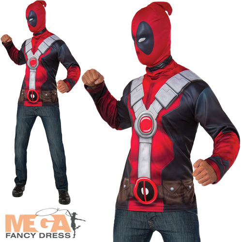 Mens Deadpool Marvel Superhero Costume Top + Mask