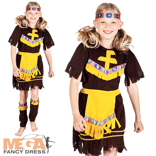 Girls Red Indian Wild Western Native American Costume