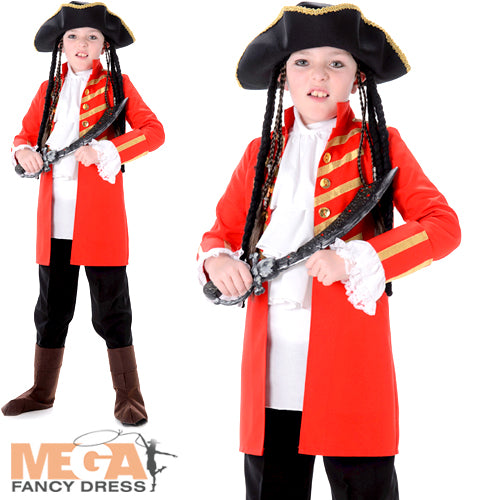 Boys Red Pirate Captain Hook Fancy Dress World Book Day Costume