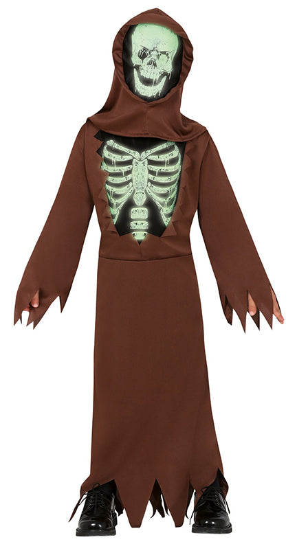 Boys Skeleton Robe Skull Reaper Halloween Horror Fancy Dress Costume