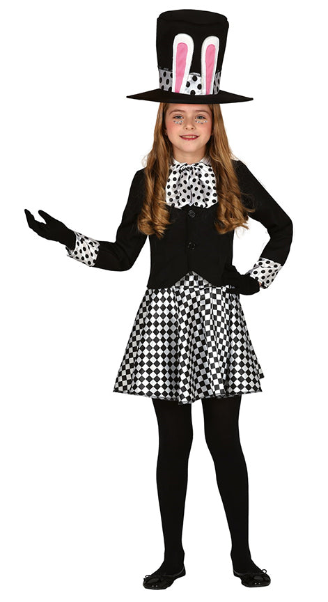 Girls Dark Wonderland Fairy Tale Crazy Hatter Fancy Dress Halloween Costume